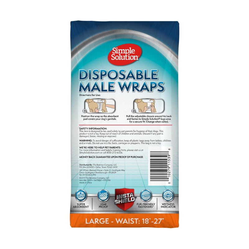 Simple Solution Disposable Dog Diapers Wraps for Male Dogs, True Fit, Absorbent, Leak Proof with Wetness Indicator, Puppy and Doggie Diaper for Peeing, For Large Pets, 18-27 Inch Waist, 12 Count - Image 2